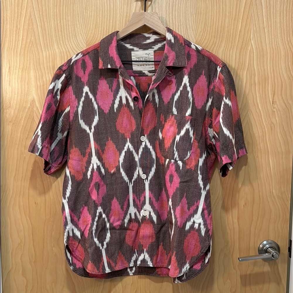 Men's Pink and Brown Patterned Shirt